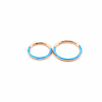 Thumbnail for Rose Gold with Blue Opal Lined Hinged Septum Clicker Ring