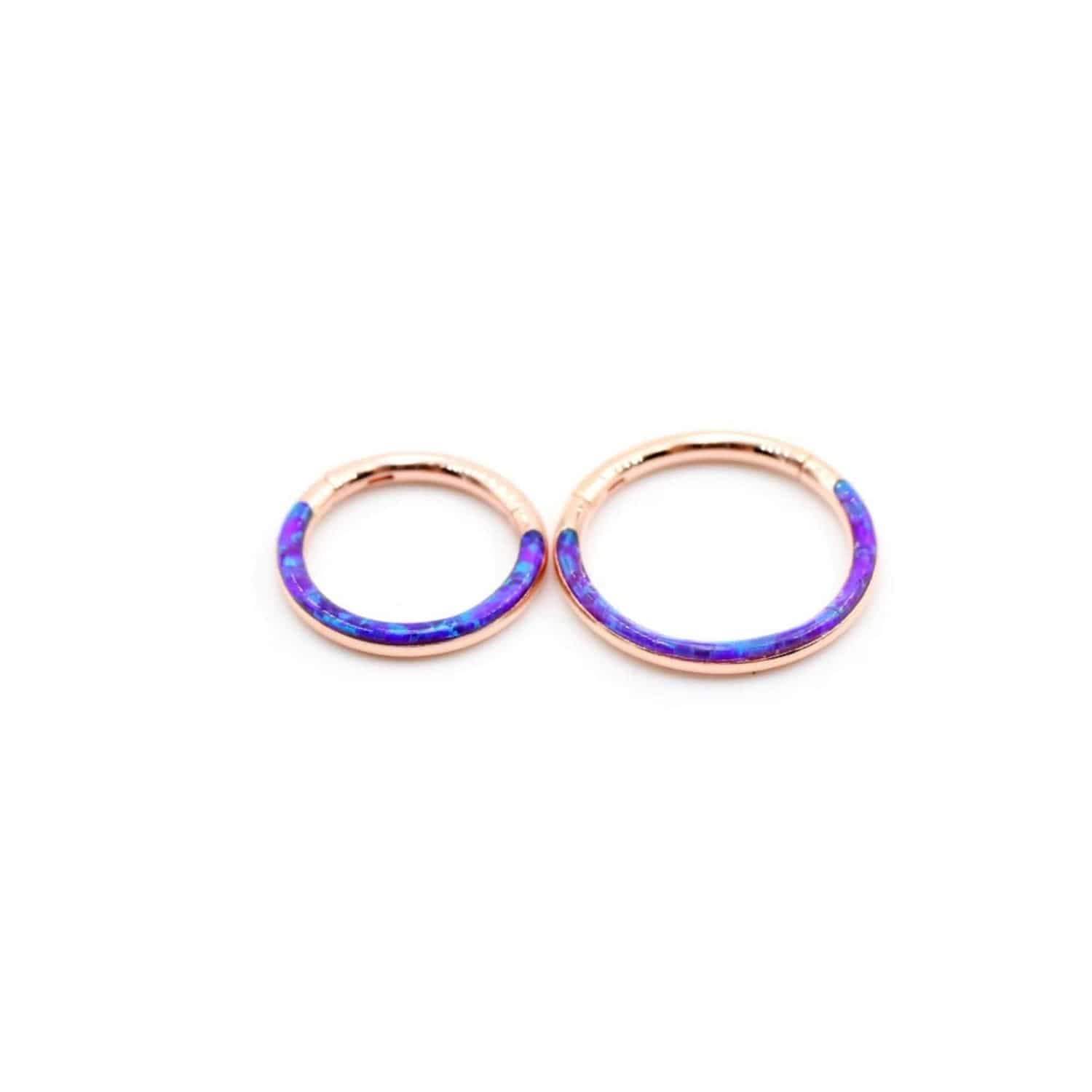 Rose Gold with Purple Opal Lined Hinged Septum Clicker Ring