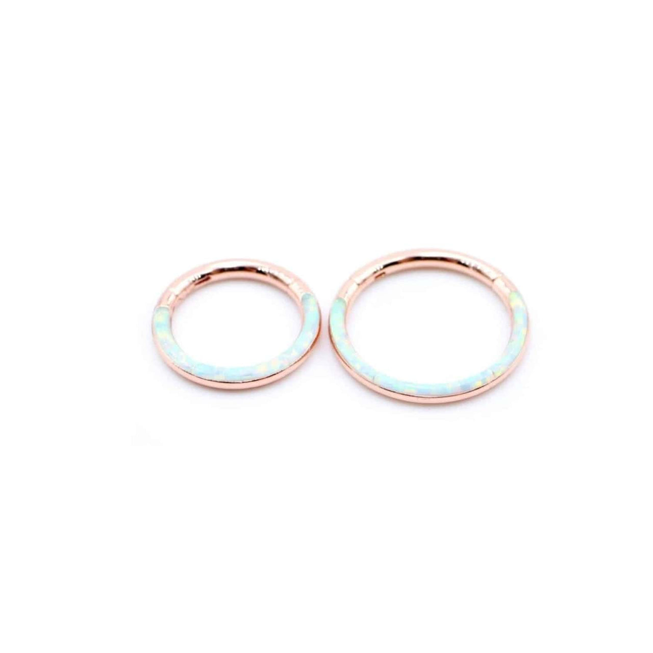 Rose Gold with White Opal Lined Hinged Septum Clicker Ring