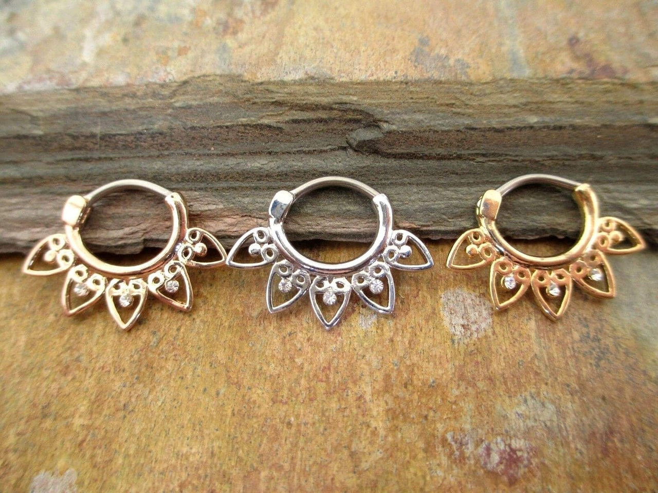 Set of 3 Antique Tribal Septum Clicker Rings