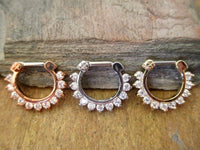 Thumbnail for Set of 3 Aztec Surgical Steel Septum Rings with Cubic Zirconia Crystals