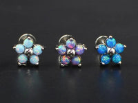 Thumbnail for Set of 3 Dainty Flower Stud Earrings with 5 Opal Gemstones