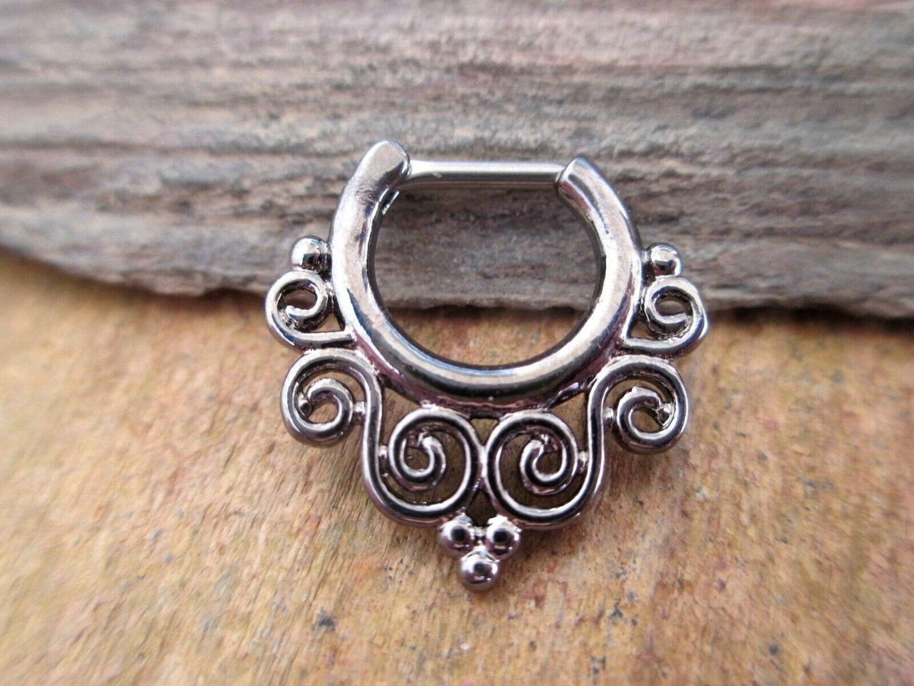 Set of 3 Indian Swirl Septum Clicker Rings