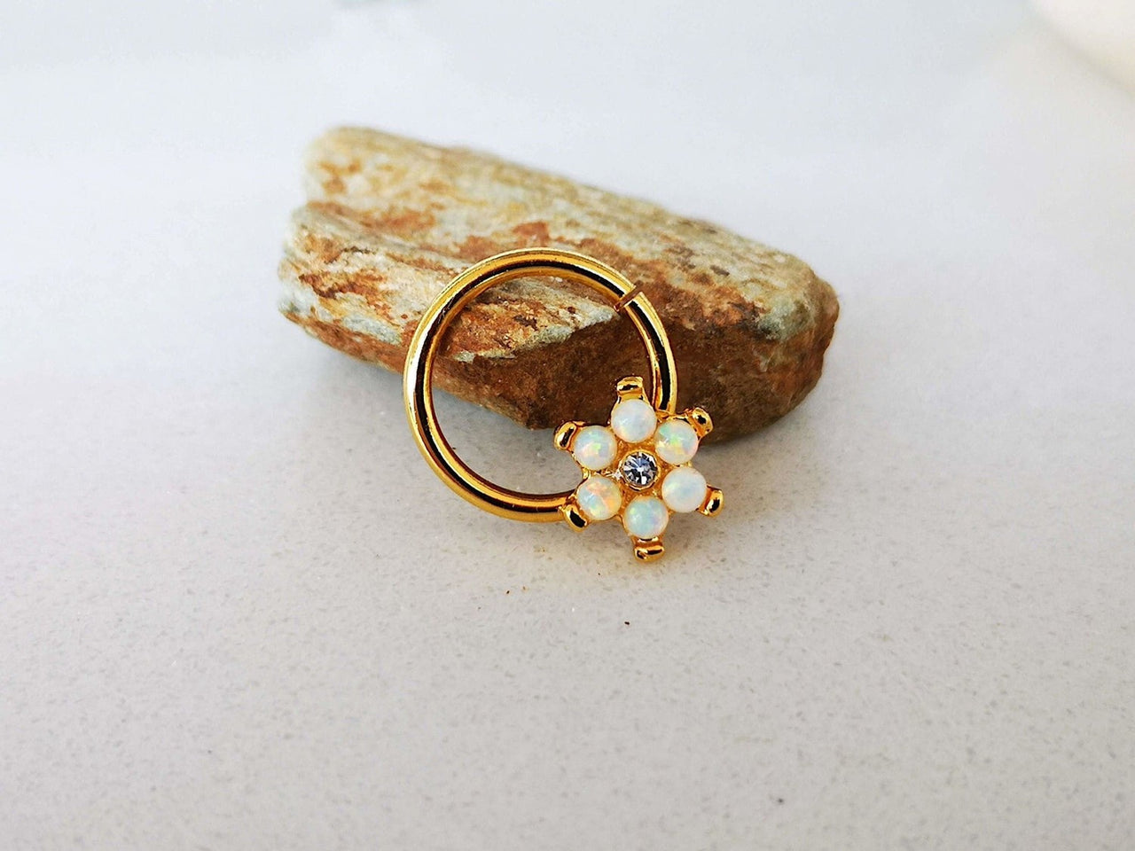 Set of 3 Opal Flower Septum Rings