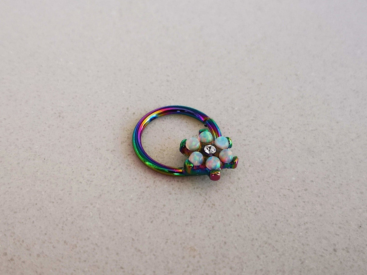 Set of 3 Opal Flower Septum Rings