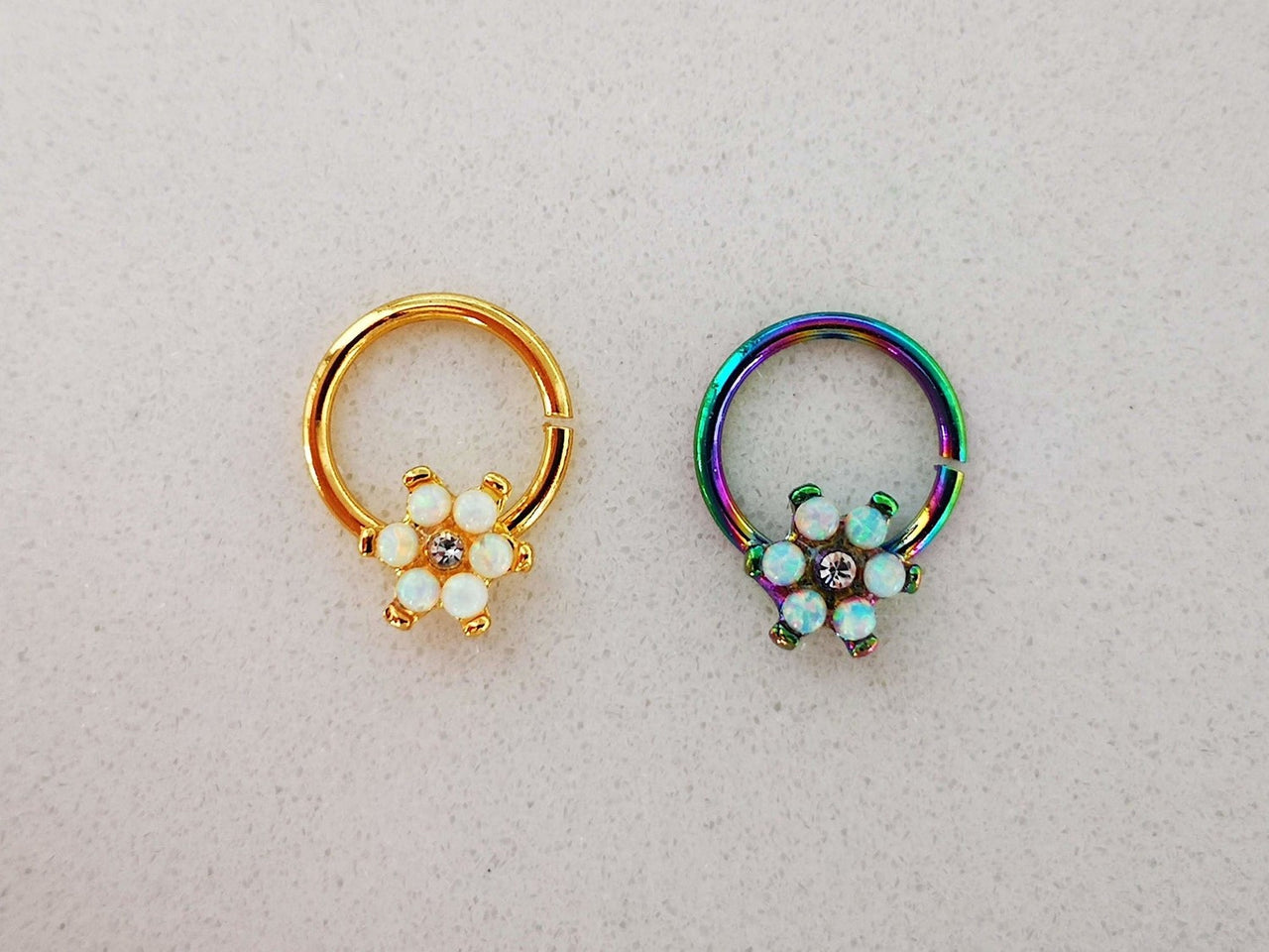 Set of 3 Opal Flower Septum Rings