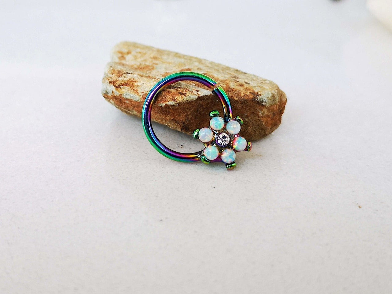 Set of 3 Opal Flower Septum Rings