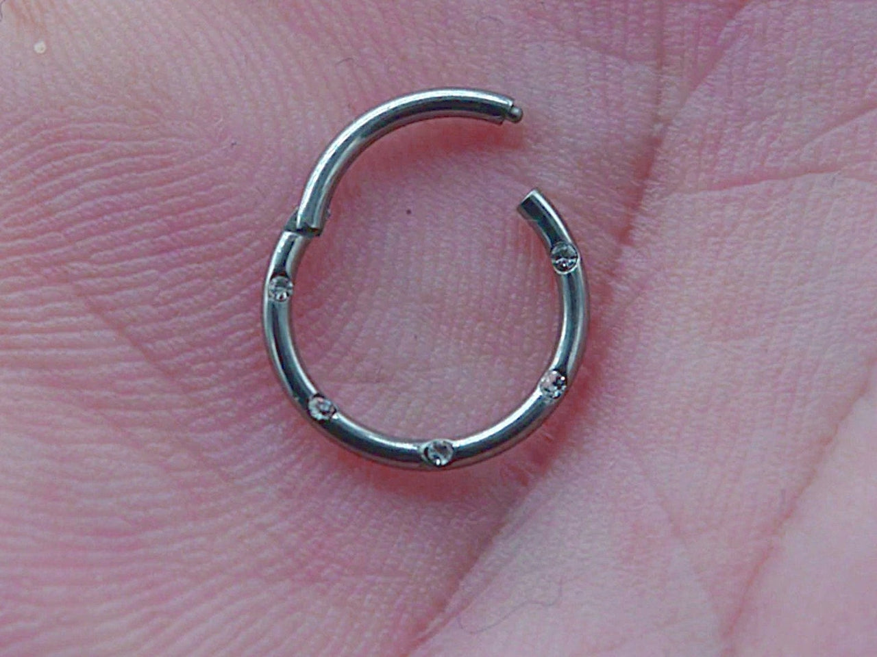 Set of 4 Hinged Hoop Rings with 5 Flush Set Petite Crystals