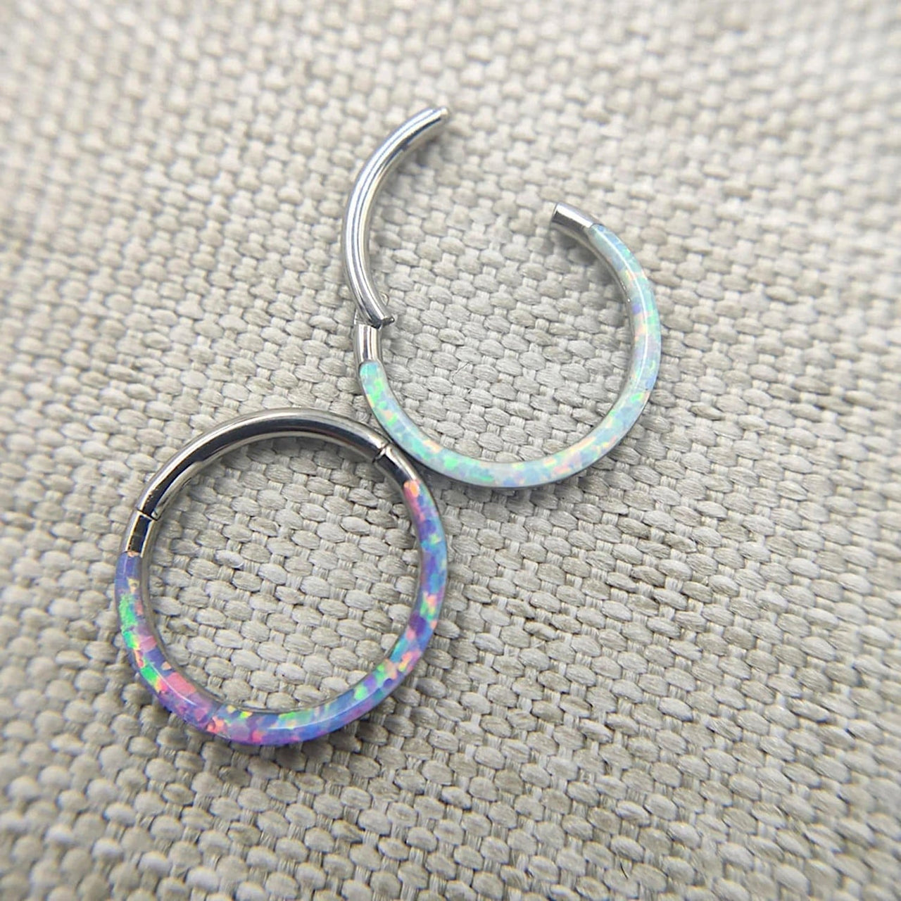 Set of 4 Opal Lined Hinged Septum Clicker Rings