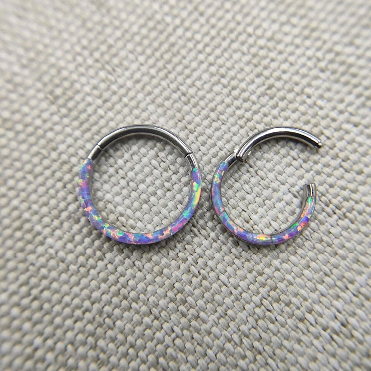 Set of 4 Opal Lined Hinged Septum Clicker Rings