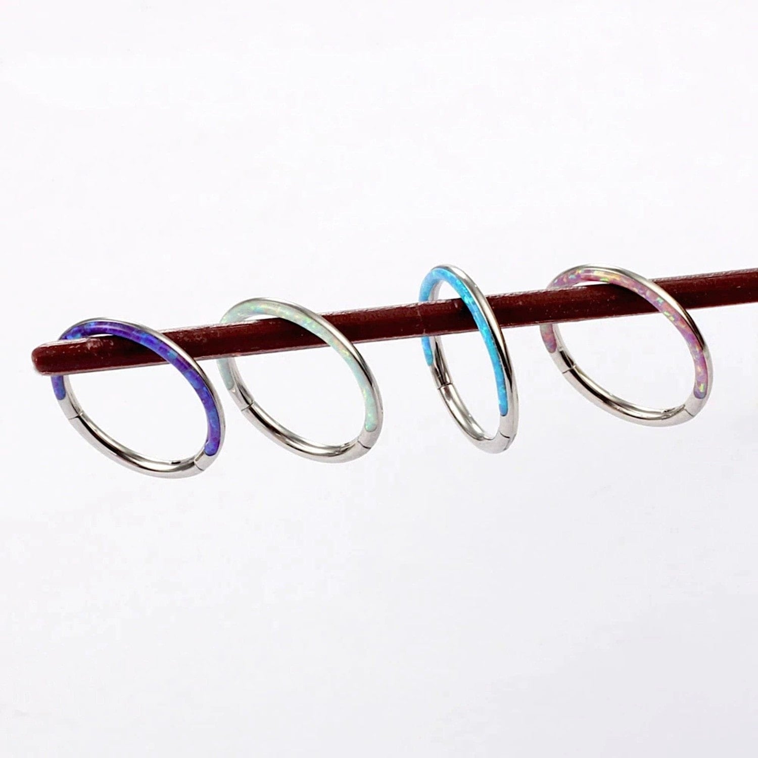 Set of 4 Opal Lined Hinged Septum Clicker Rings