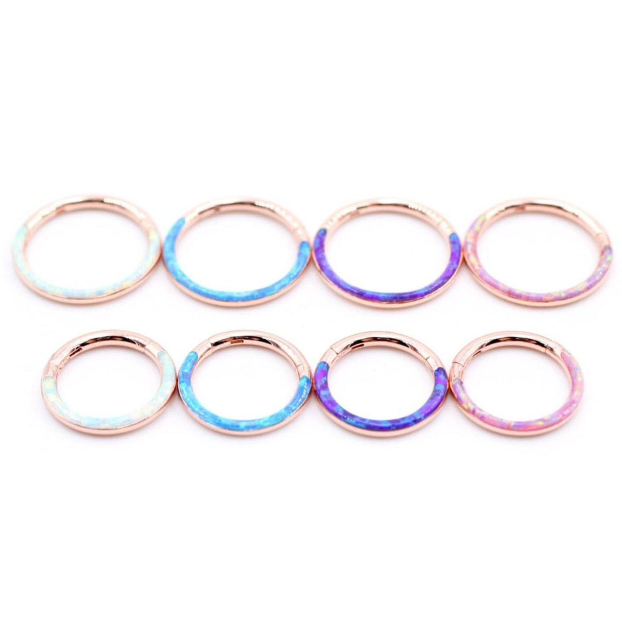 Set of 4 Rose Gold Opal Lined Hinged Septum Clicker Rings