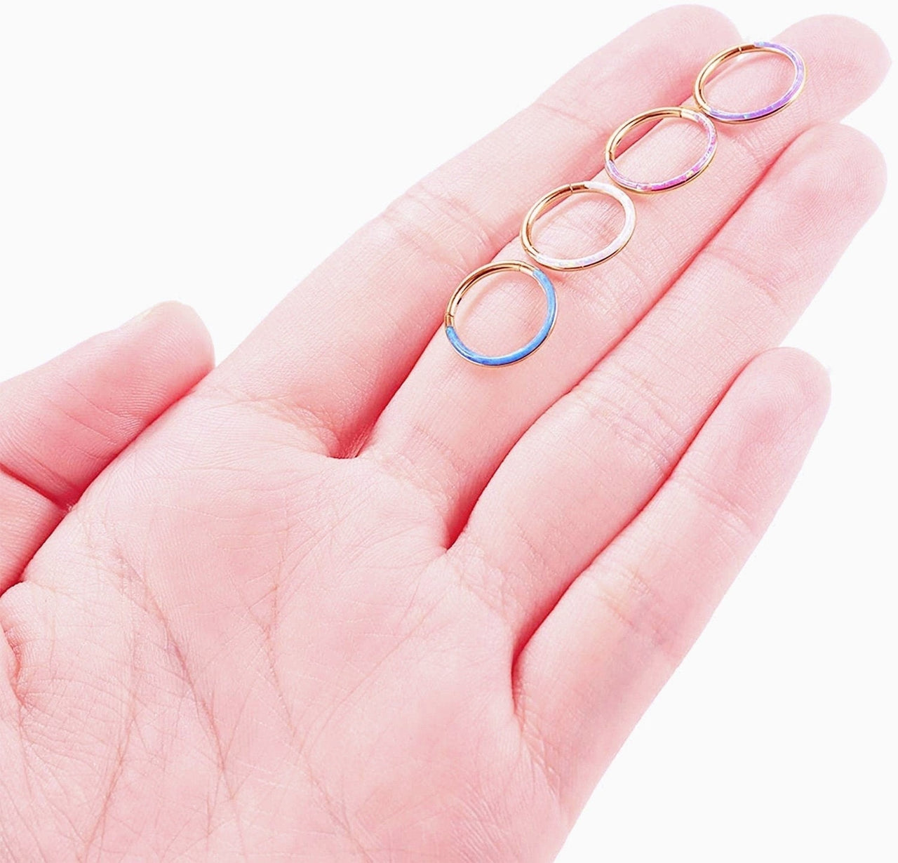 Set of 4 Rose Gold Opal Lined Hinged Septum Clicker Rings