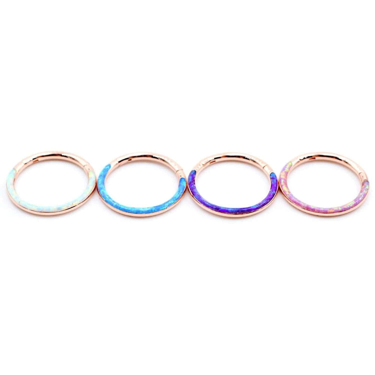 Set of 4 Rose Gold Opal Lined Hinged Septum Clicker Rings