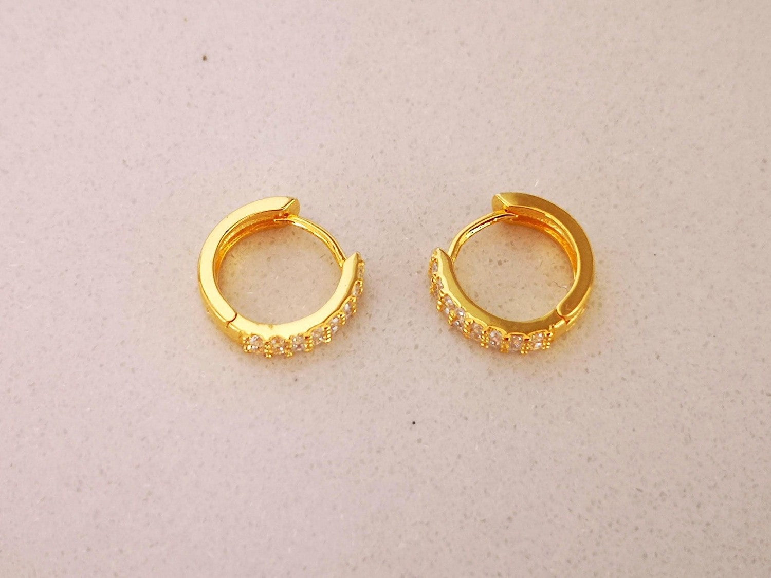 Shiny Gold Earrings with 2 Rows of CZ Crystals