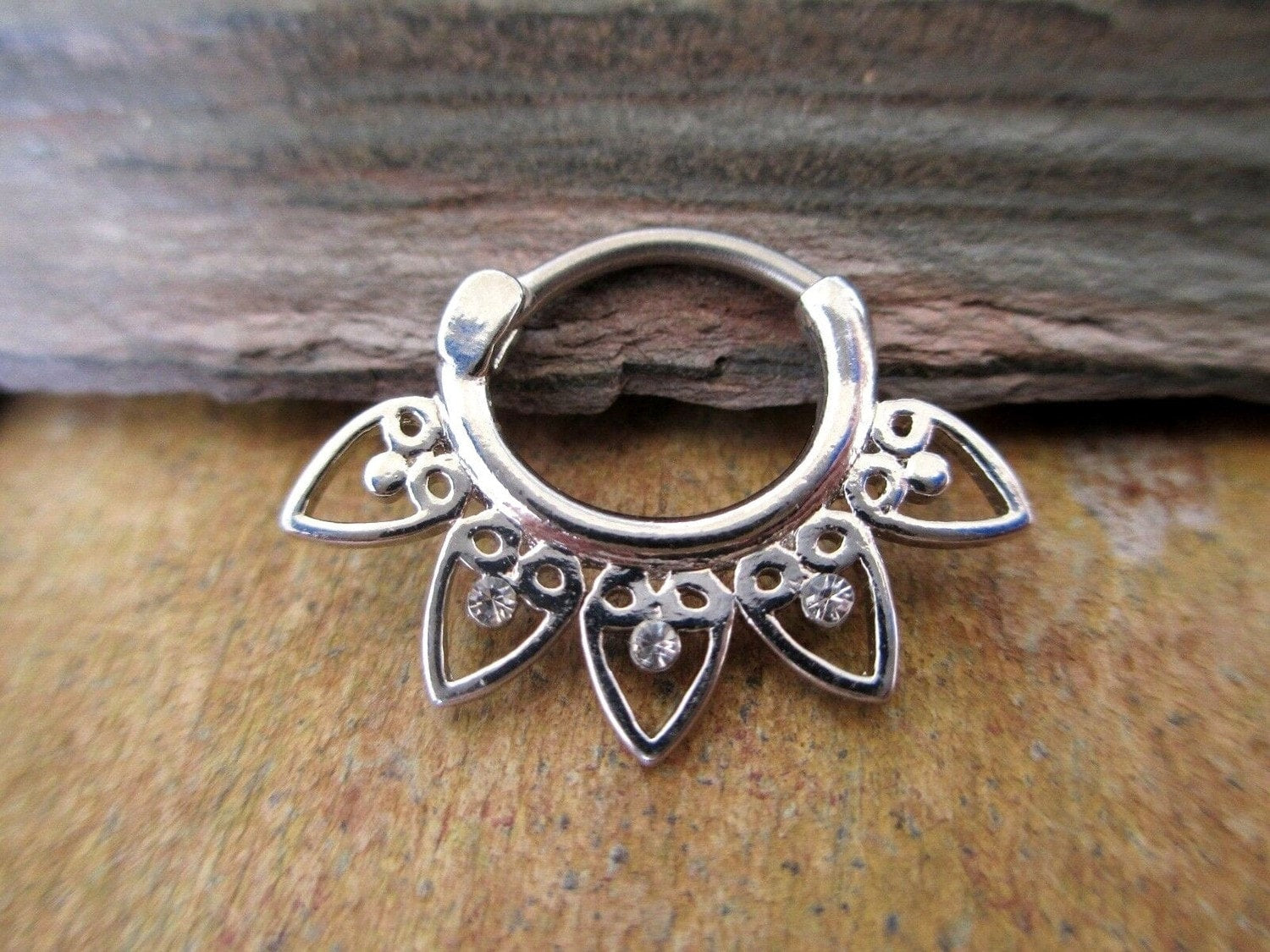 Silver Antique Tribal Septum Clicker Ring