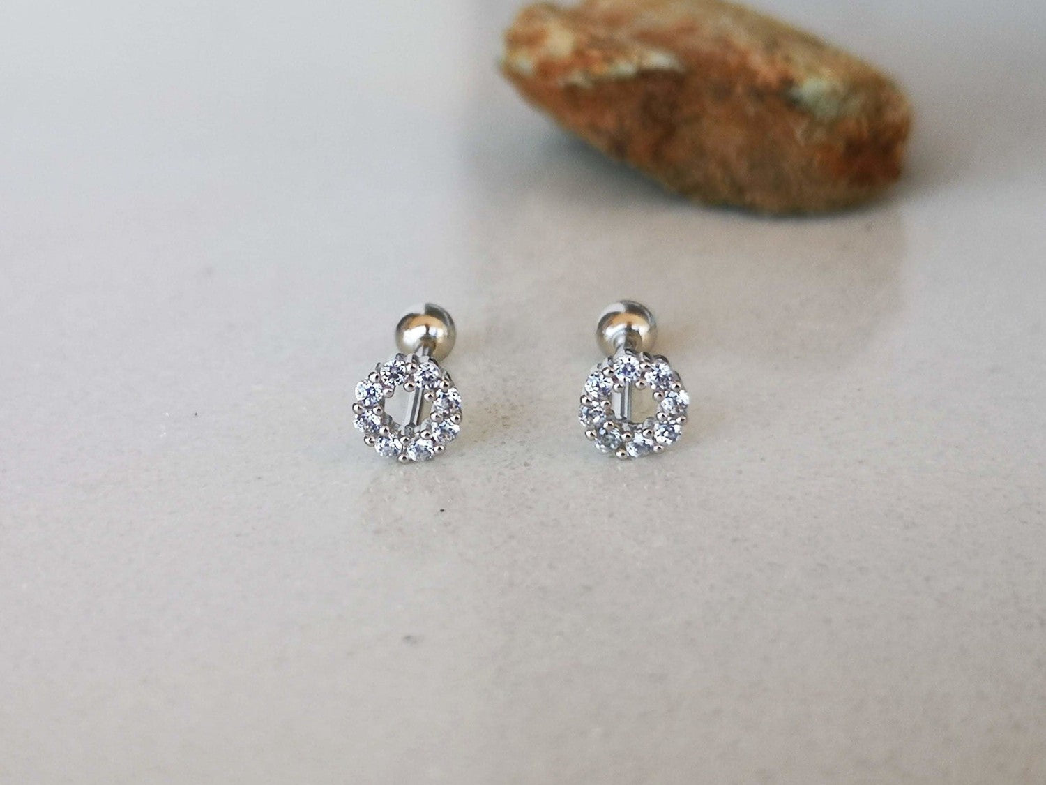 Silver CZ Circle Stud Earrings