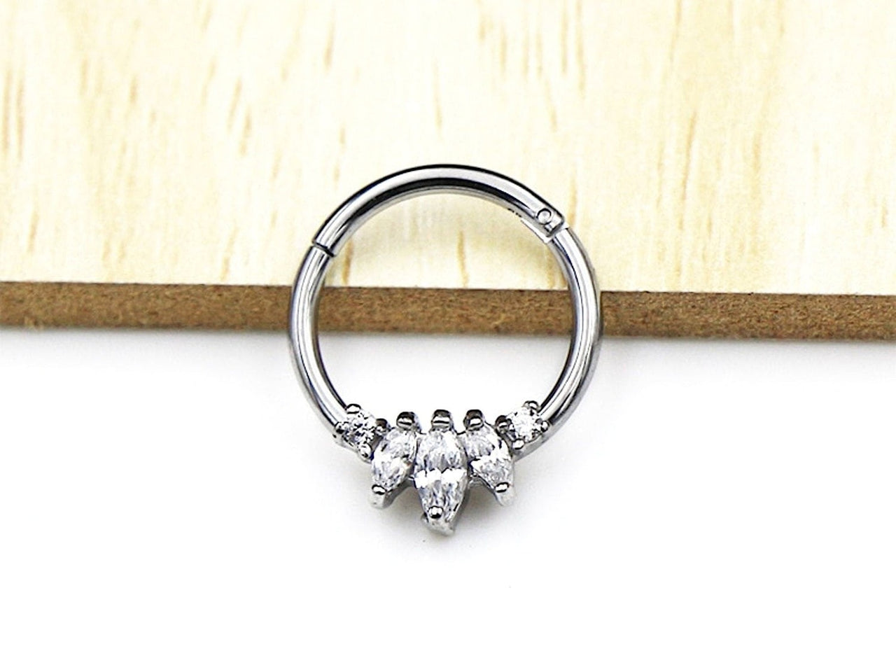 Silver Elegant Septum Clicker Ring with Cubic Zirconia Crystals