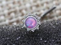 Thumbnail for Silver Flower L Shaped Nose Stud with Central Purple Opal