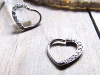 Thumbnail for Silver Heart Shaped Daith Earring with Cubic Zirconia Crystals