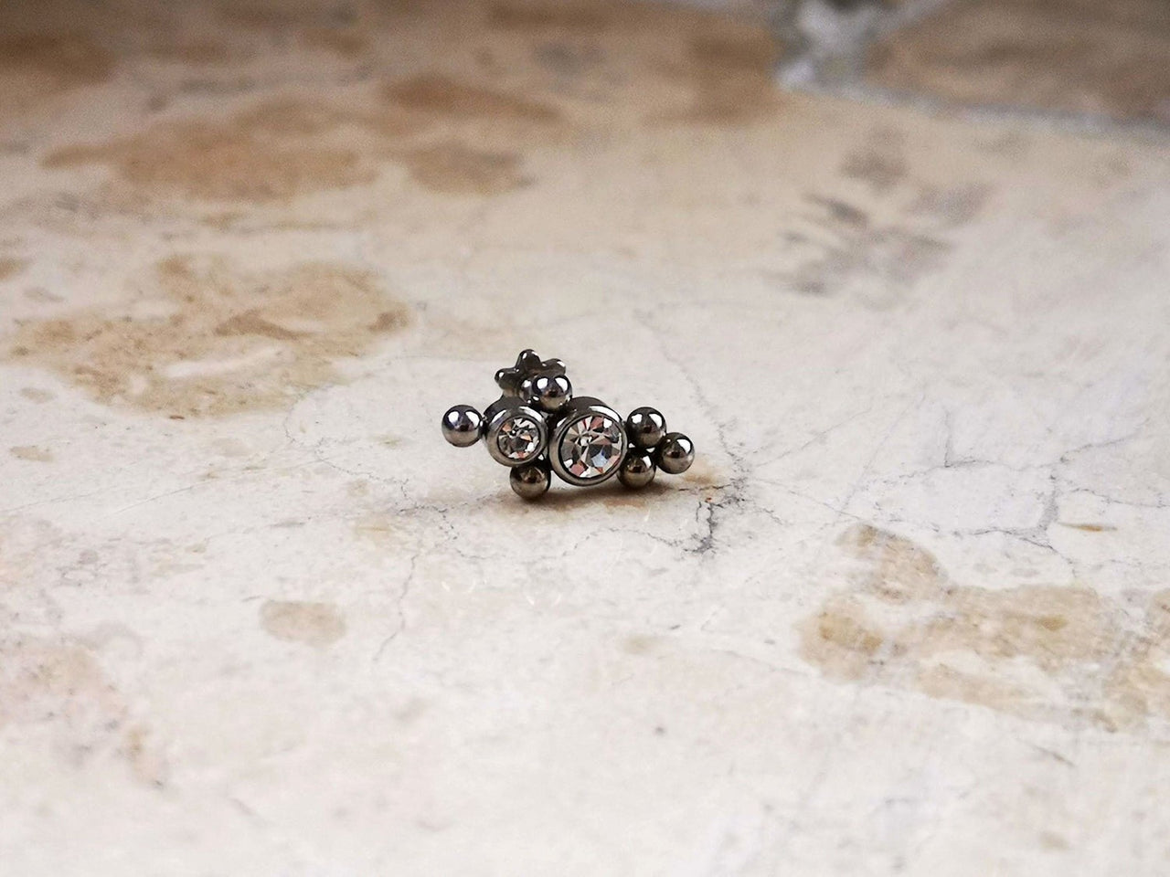 Silver Indian Cartilage Stud Earring with 2 CZ Crystals