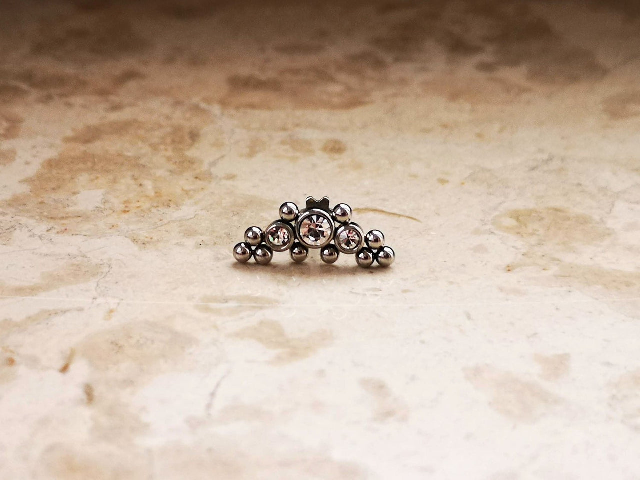 Silver Indian Cartilage Stud Earring with 3 CZ Crystals