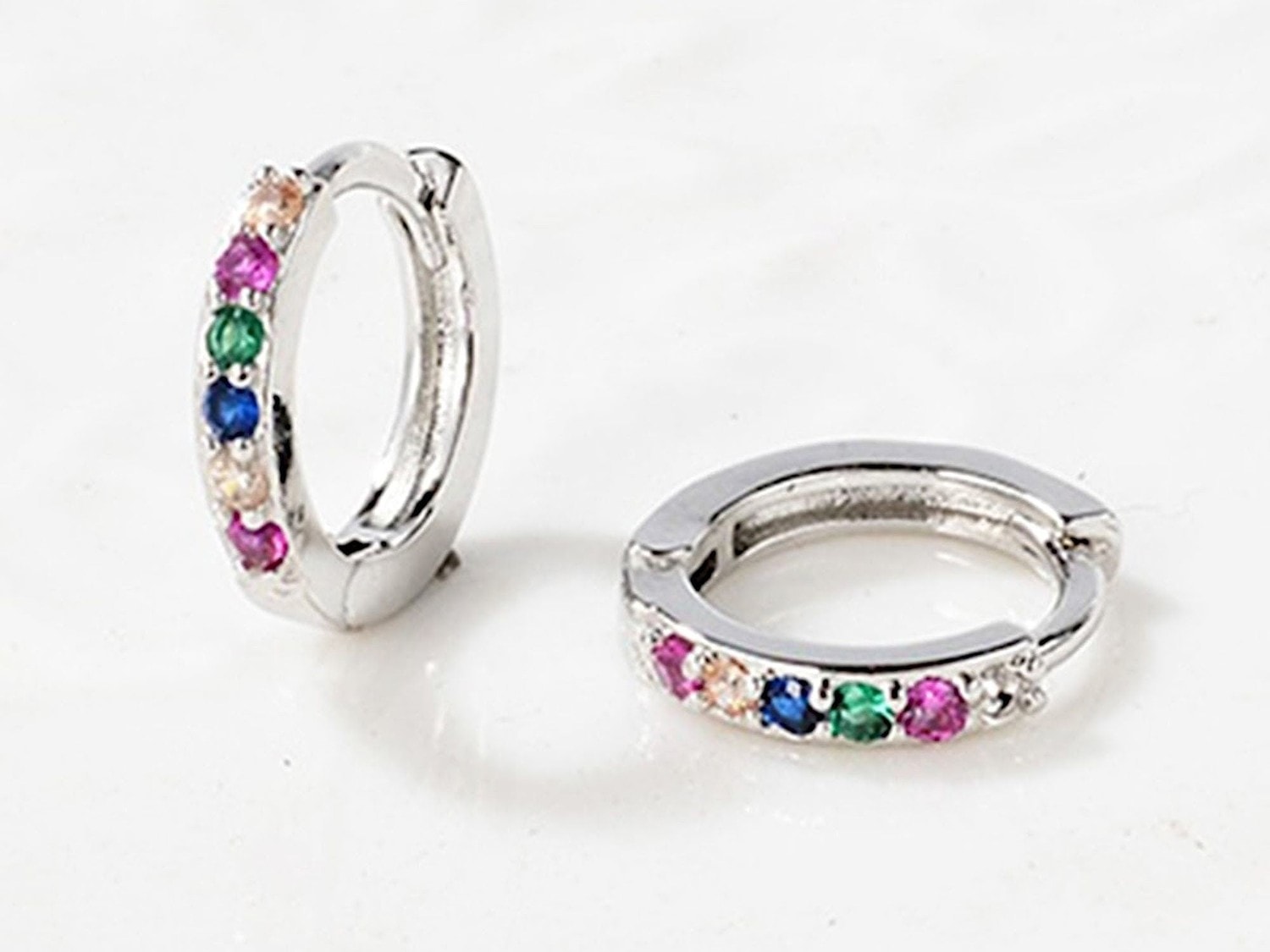 Silver Rainbow Cubic Zirconia Hoop Earrings