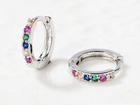 Thumbnail for Silver Rainbow Cubic Zirconia Hoop Earrings