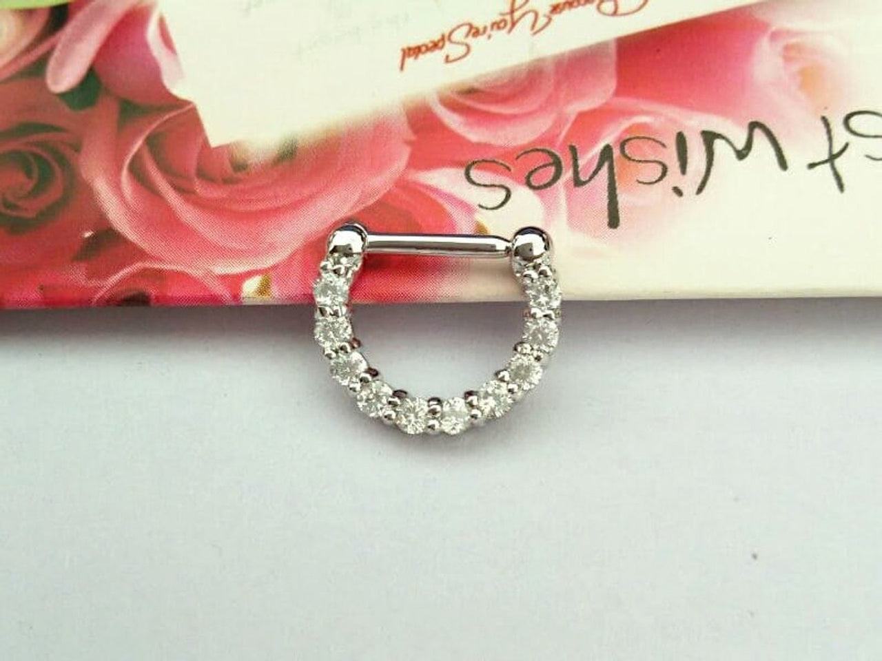 Silver Septum Clicker Ring Paved with Cubic Zirconia