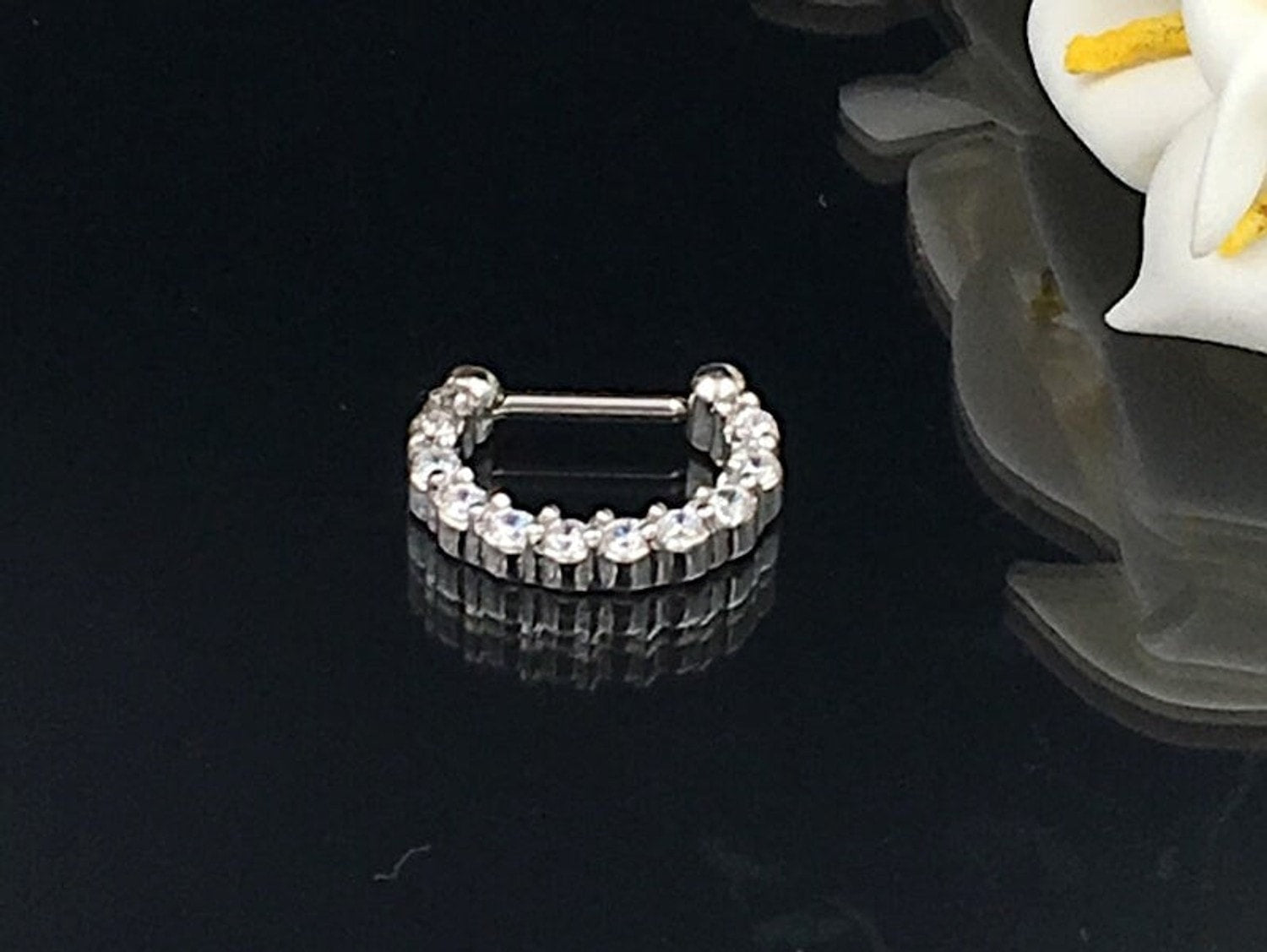 Silver Septum Clicker Ring Paved with Cubic Zirconia