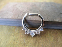 Thumbnail for Silver Septum Clicker Ring with 5 Crystals