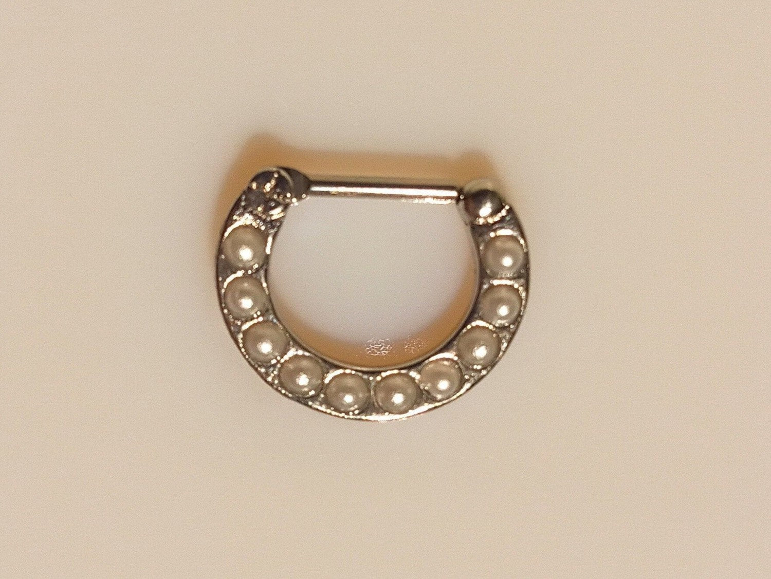 Silver Septum Clicker Ring with White Pearls