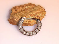 Thumbnail for Silver Septum Clicker Ring with White Pearls