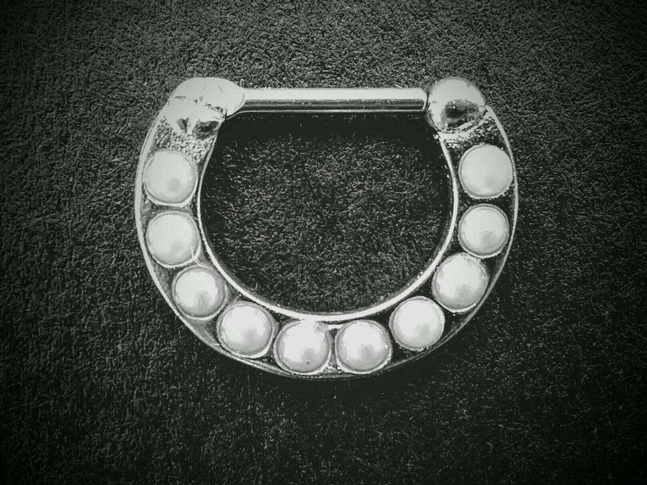 Silver Septum Clicker Ring with White Pearls