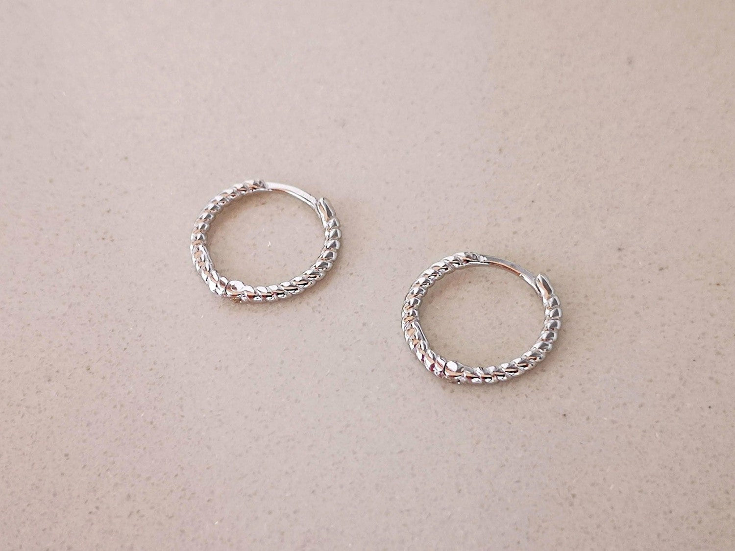 Silver Small Twisted Rope Hinged Hoop Earrings