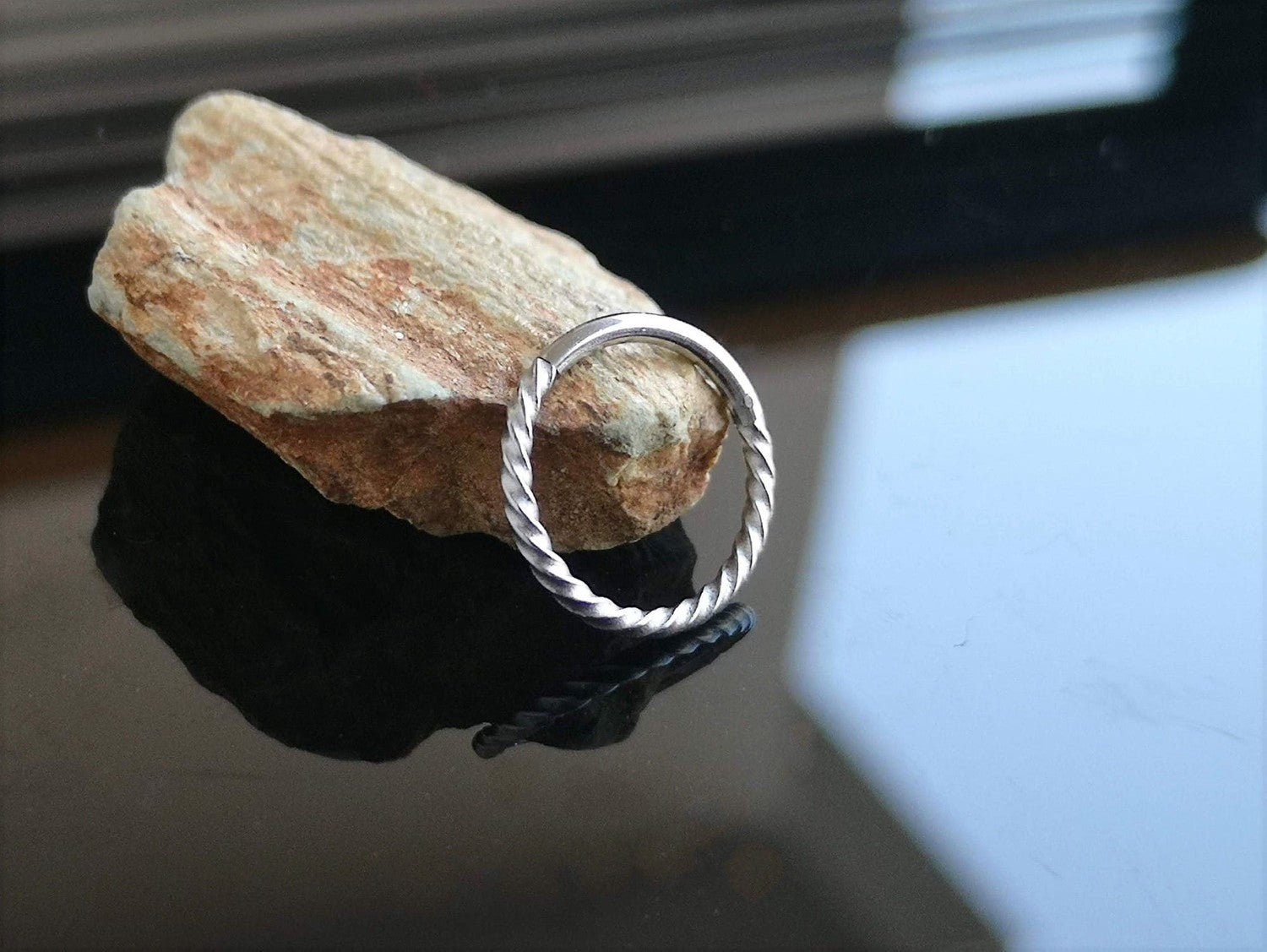 Silver Twisted Titanium Hinged Hoop Ring