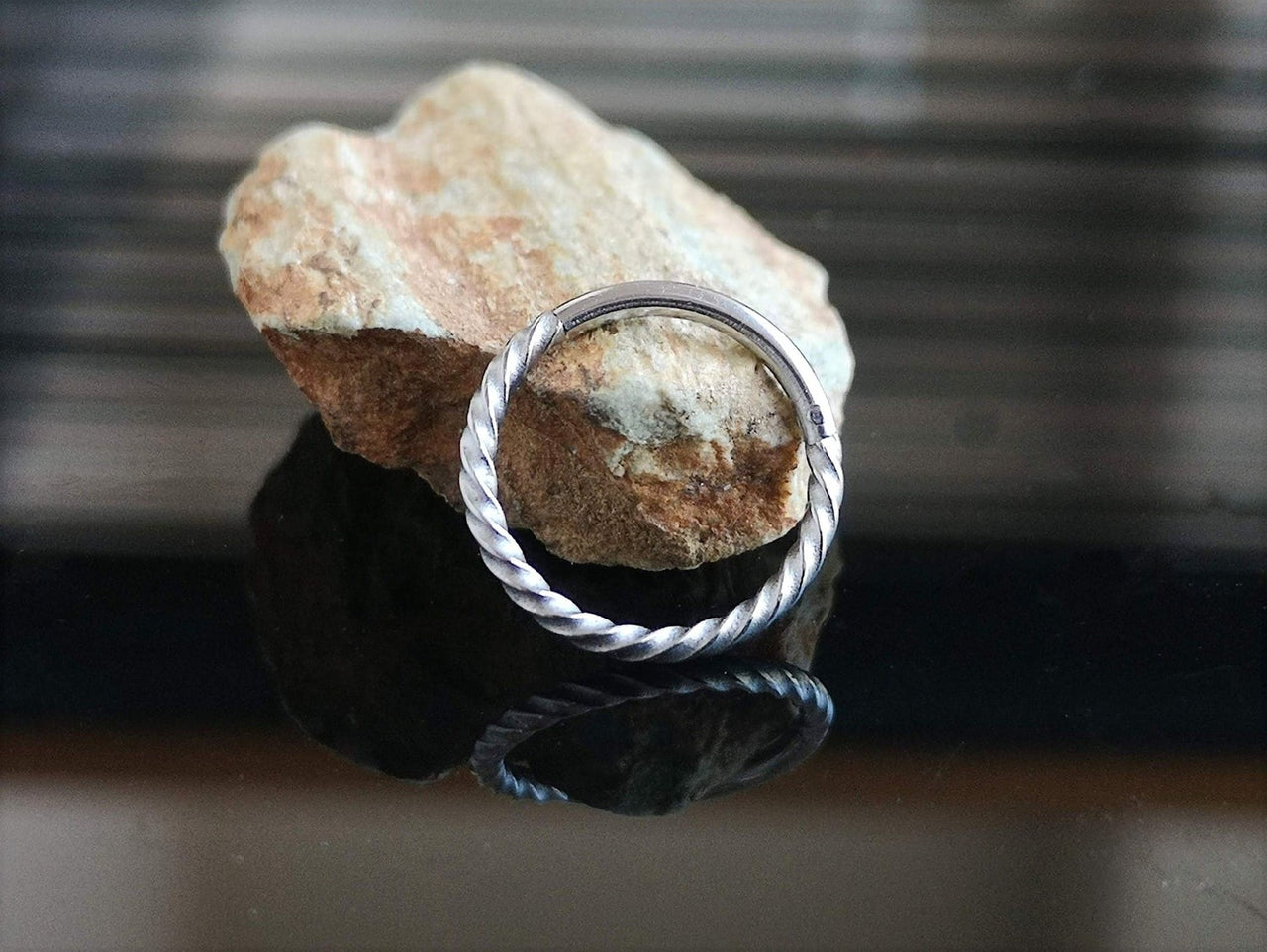 Silver Twisted Titanium Hinged Hoop Ring