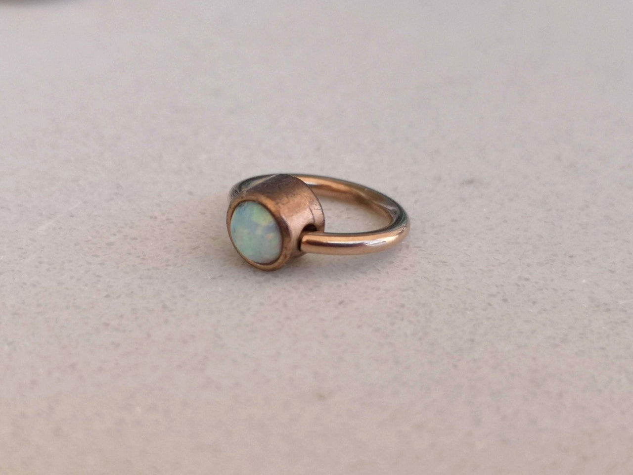 Small Captive Bead Ring with White Opal