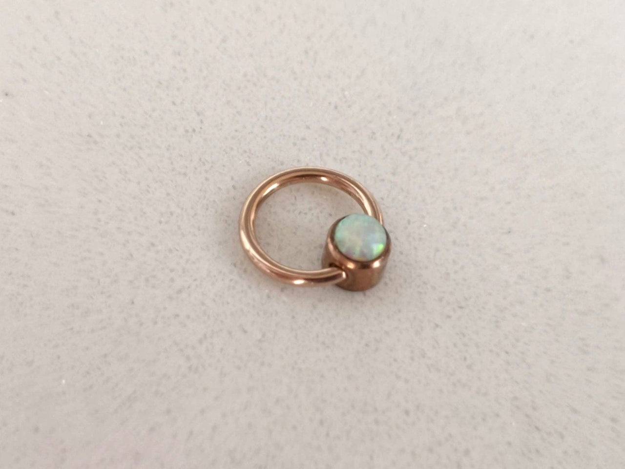 Small Captive Bead Ring with White Opal