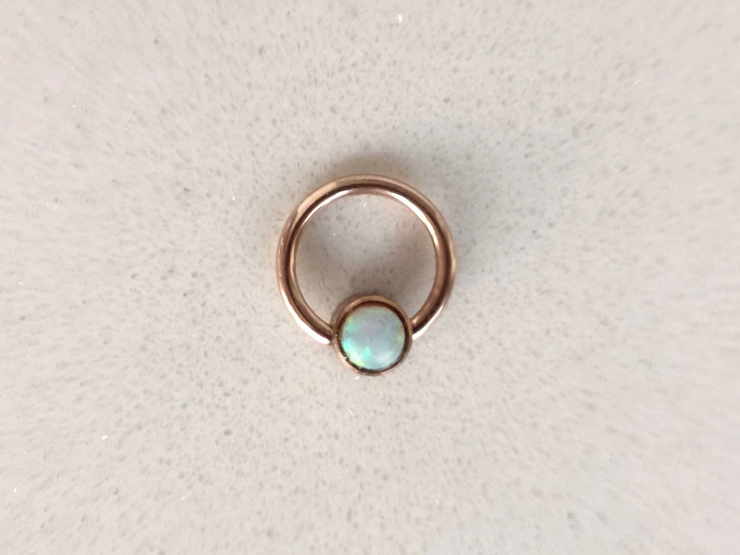 Small Captive Bead Ring with White Opal