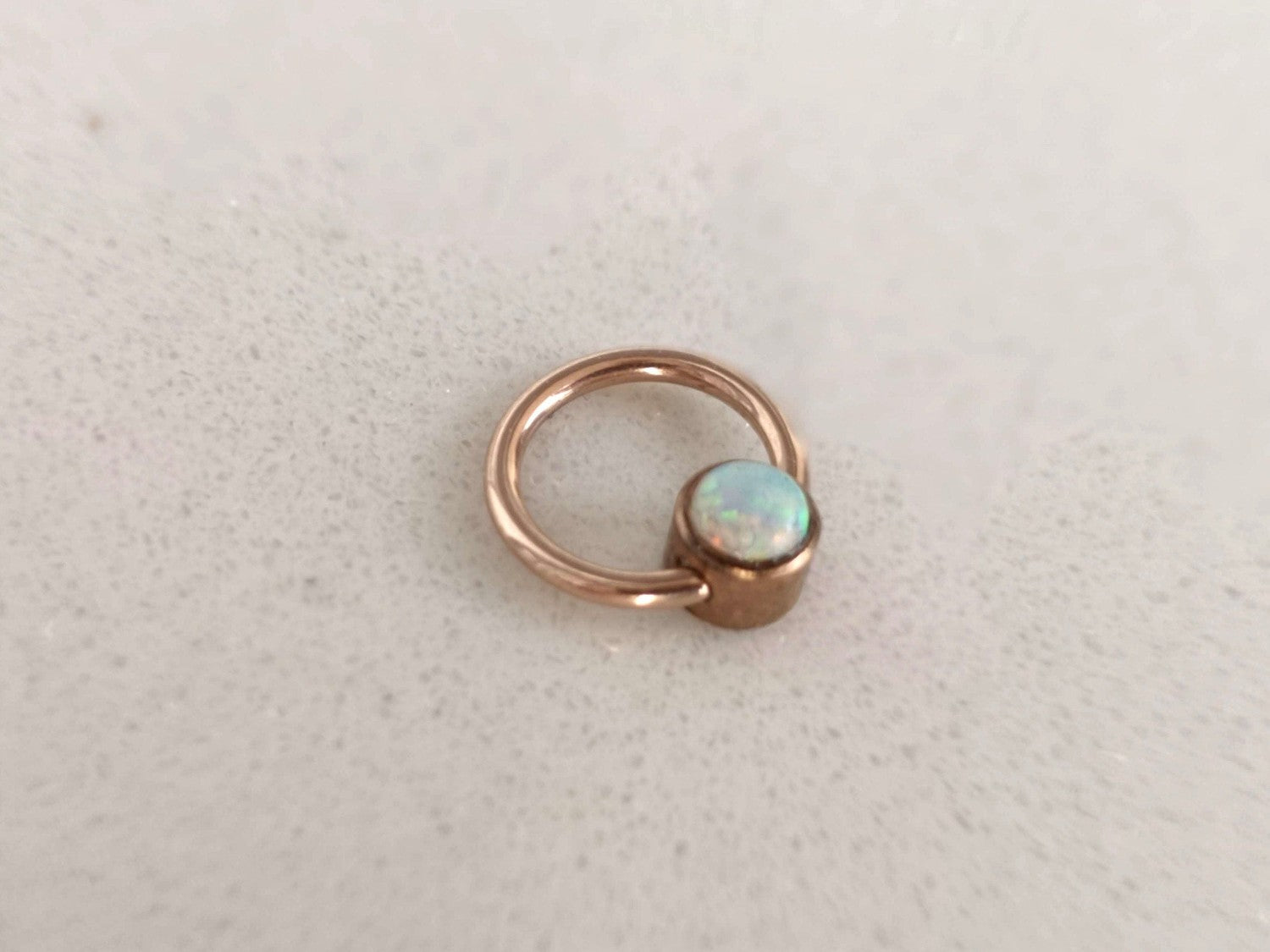 Small Captive Bead Ring with White Opal