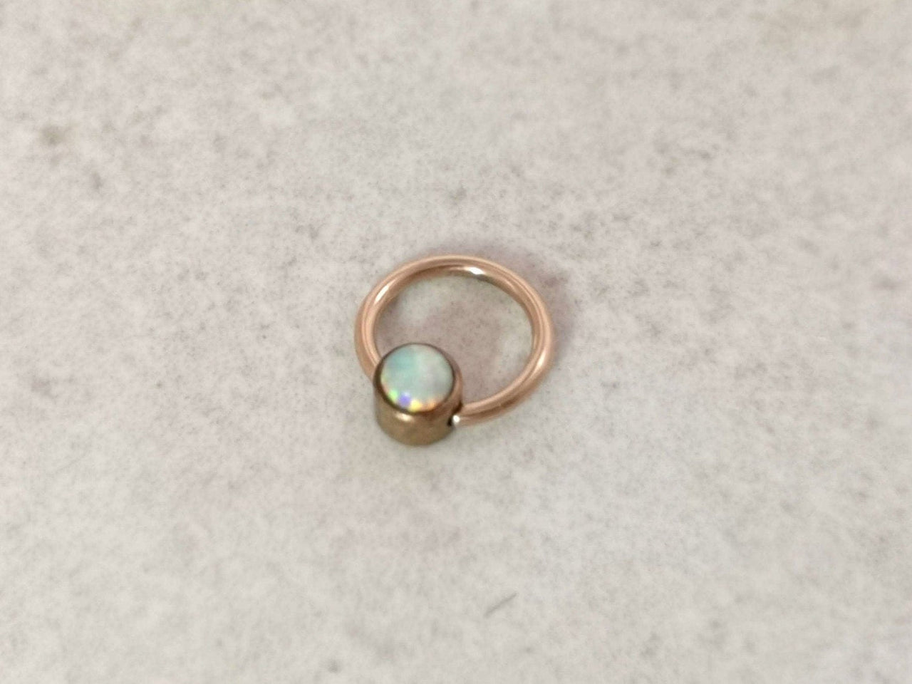 Small Captive Bead Ring with White Opal