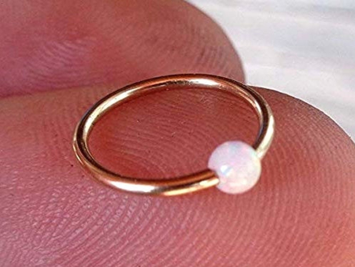 Small Captive Bead Ring with a White Opal Ball