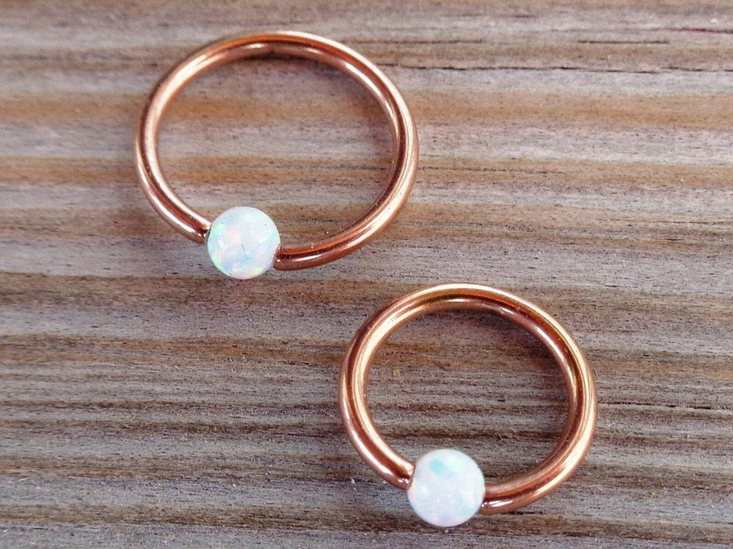 Small Captive Bead Ring with a White Opal Ball