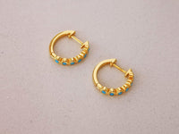 Thumbnail for Small Gold Hoop Earrings with Turquoise Stones