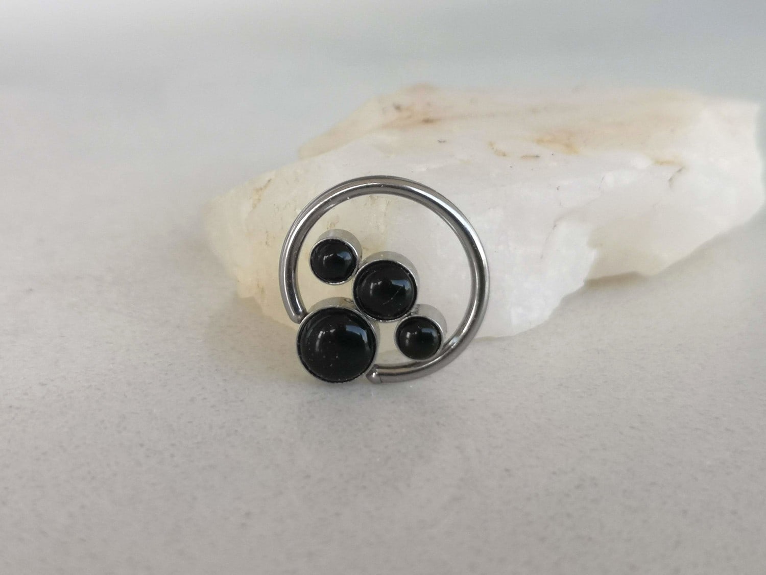 Statement Daith Earring with 4 Black Onyx Stones