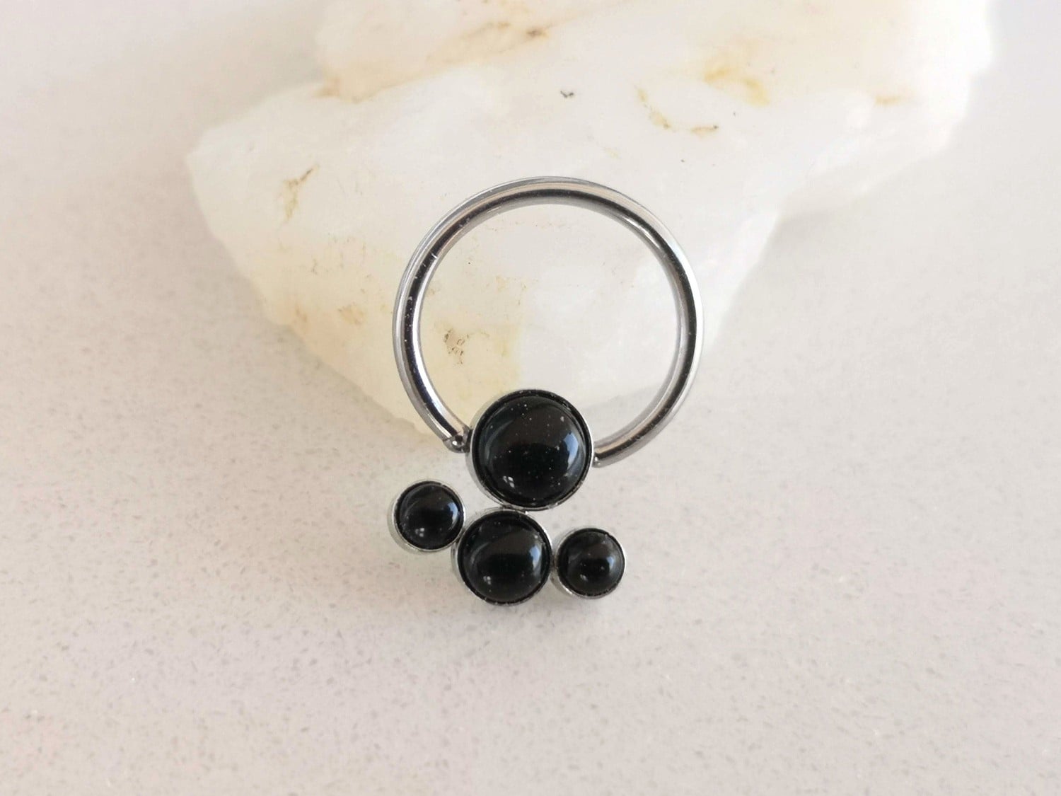 Statement Daith Earring with 4 Black Onyx Stones