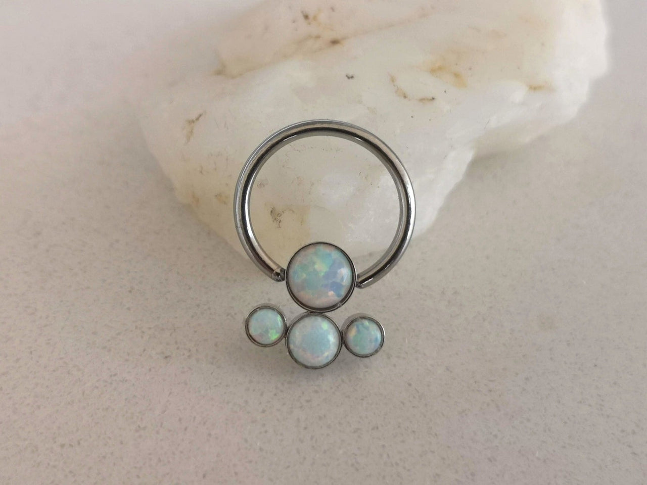 Statement Daith Earring with 4 White Opal Stones