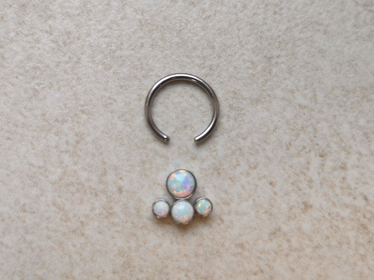 Statement Daith Earring with 4 White Opal Stones