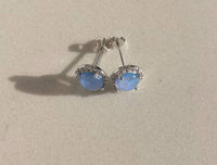 Thumbnail for Sterling Silver Stud Earrings with Blue Opal and Crystal Halo